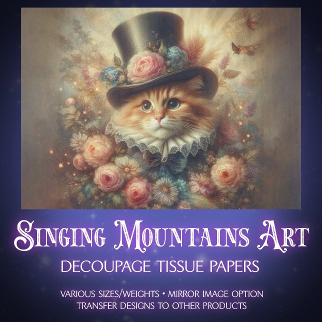 Romantic Vintage Tabby Cat Decoupage  Tissue Paper (Creator Uploaded)