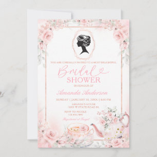 Romantic Vintage Tea Party Bridal Shower Flowers Invitation
