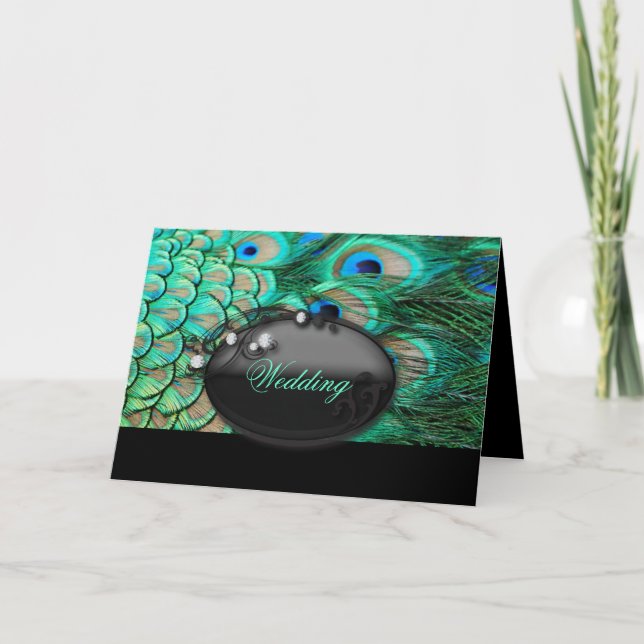 romantic vintage turquoise teal peacock wedding invitation (Front)
