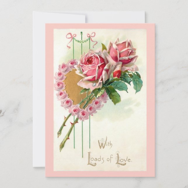 Romantic Vintage Valentine Heart and Roses Holiday Card (Front)