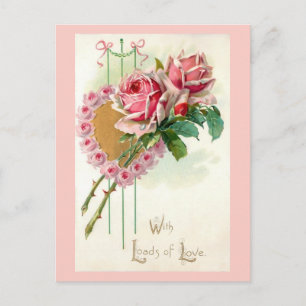 Romantic Vintage Valentine Heart and Roses Holiday Postcard
