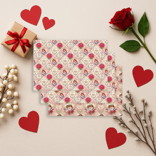 Romantic Vintage Valentine Heart & Cupid Duo Wrapping Paper Sheet