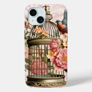 Romantic Vintage Watercolor Floral Birdcage iPhone 15 Case
