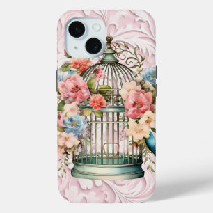 Romantic Vintage Watercolor Floral Birdcage iPhone 15 Case