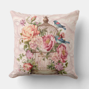 Romantic Vintage Watercolor Floral Birdcage Cushion