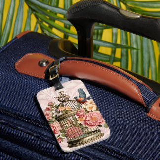 Romantic Vintage Watercolor Floral Birdcage Luggage Tag