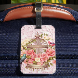 Romantic Vintage Watercolor Floral Birdcage Luggage Tag