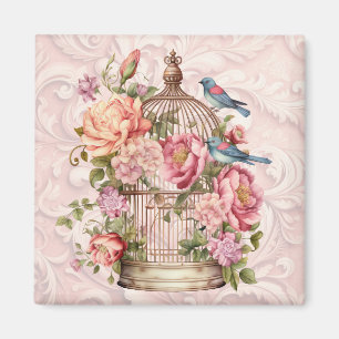 Romantic Vintage Watercolor Floral Birdcage Magnet