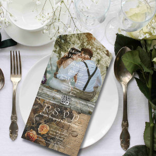 Romantic Vintage Watercolor Peach Rose QR Code All In One Invitation