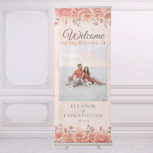 Romantic Vintage Wedding Photo Coral Roses Retractable Banner