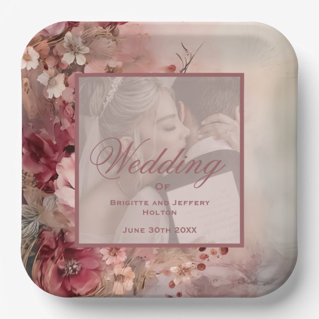 Romantic vintage whimsical wedding  paper plate (Front)