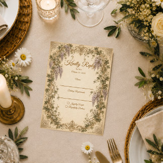 Romantic Vintage Wisteria Wedding RSVP Card