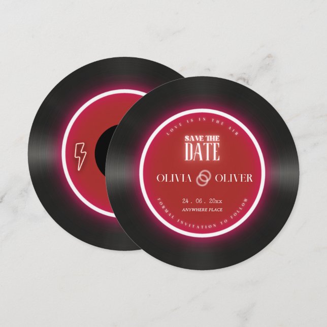 Romantic vinyl record wedding save the date (Front/Back)