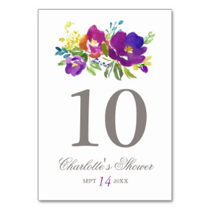 Romantic Violet Floral Bridal Shower Table Number