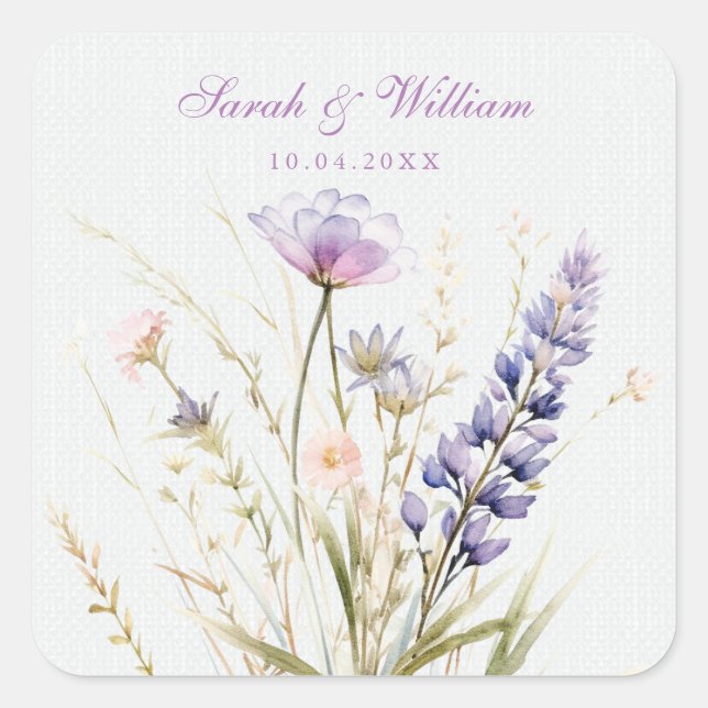 Romantic violet floral wedding Square Sticker (Front)