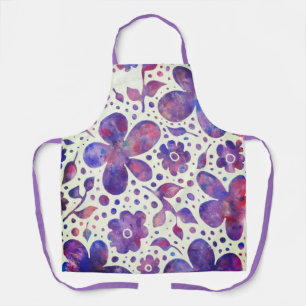 Romantic Violet Flowers and Leaves Original Art Apron