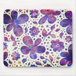 Romantic Violet Flowers and Leaves Original Art Mouse Mat