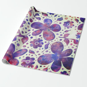 Romantic Violet Flowers and Leaves Original Art Wrapping Paper