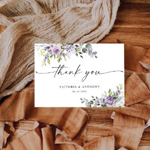 Romantic Violet Flowers Bridal Shower Flat Thank You Card