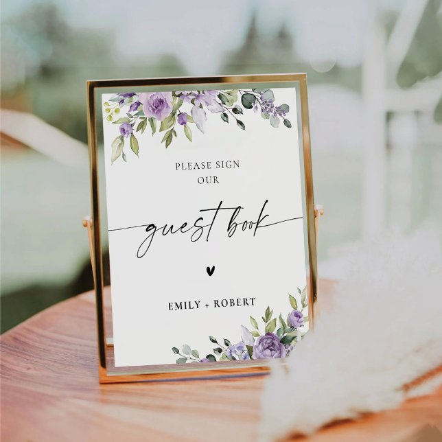 Romantic Violet Flowers Guest Book Sign (Creator Uploaded)