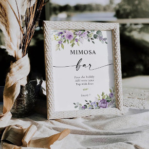 Romantic Violet Flowers Mimosa Bar Sign