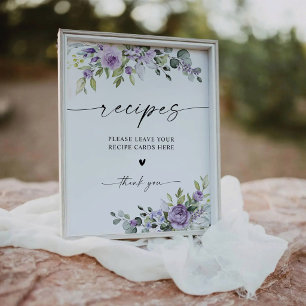 Romantic Violet Flowers Recipe Card Sign