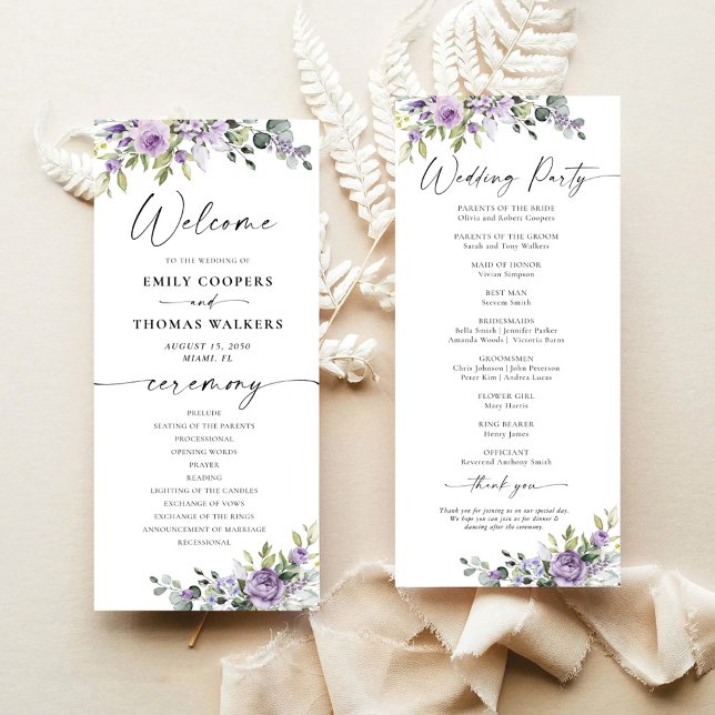 Romantic Violet Flowers Wedding Program Programme (Creator Uploaded)