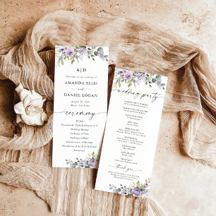 Romantic Violet Flowers Wedding Program Programme