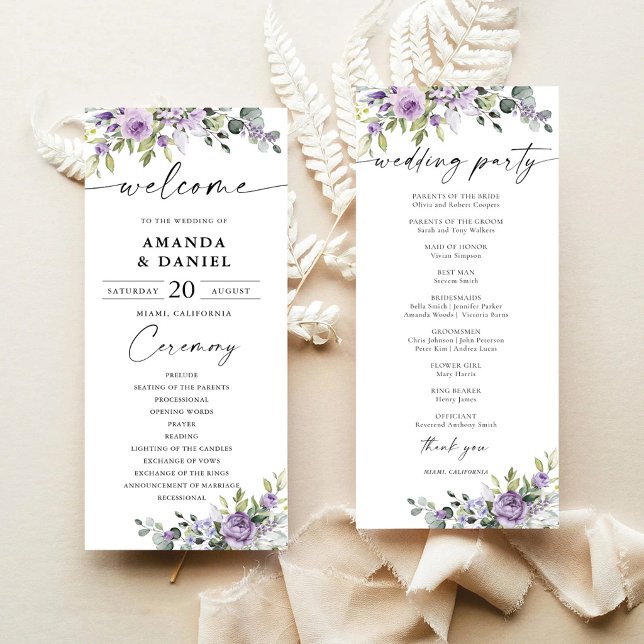 Romantic Violet Flowers Wedding Program Programme (Creator Uploaded)