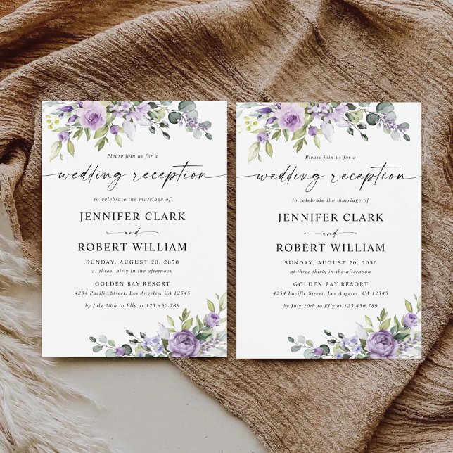 Romantic Violet Flowers Wedding Reception Invitation (Creator Uploaded)