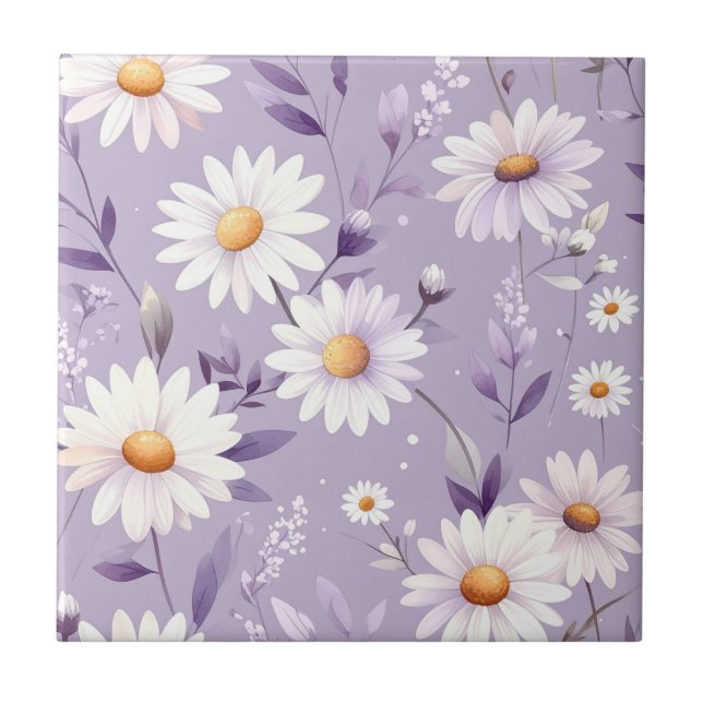 Romantic Violet Lavender and Daisy Meadow Tile (Front)