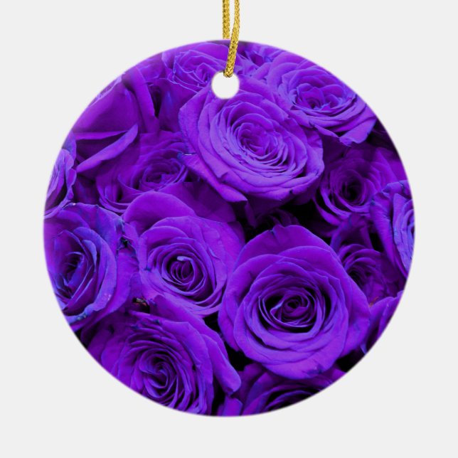 romantic violet purple roses, pretty rose bouquet ceramic tree decoration (Front)