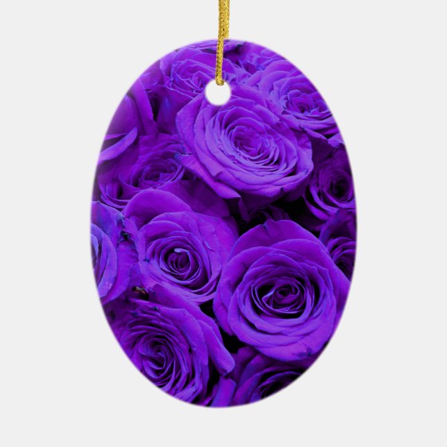 Romantic violet purple roses pretty rose bouquet ceramic tree decoration (Front)