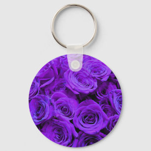 romantic violet purple roses, pretty rose bouquet key ring