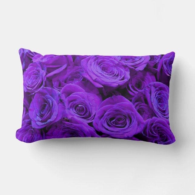 romantic violet purple roses, pretty rose bouquet lumbar cushion (Front)