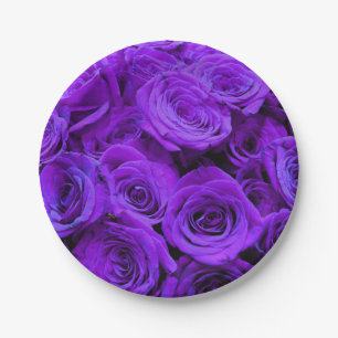 romantic violet purple roses, pretty rose bouquet paper plate