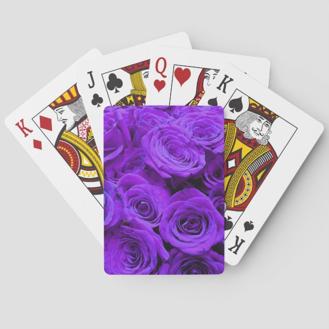 romantic violet purple roses, pretty rose bouquet playing cards (Back)