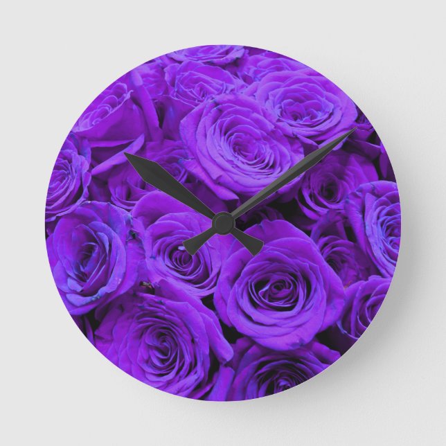 romantic violet purple roses, pretty rose bouquet round clock (Front)