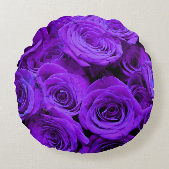 romantic violet purple roses, pretty rose bouquet round cushion (Front)
