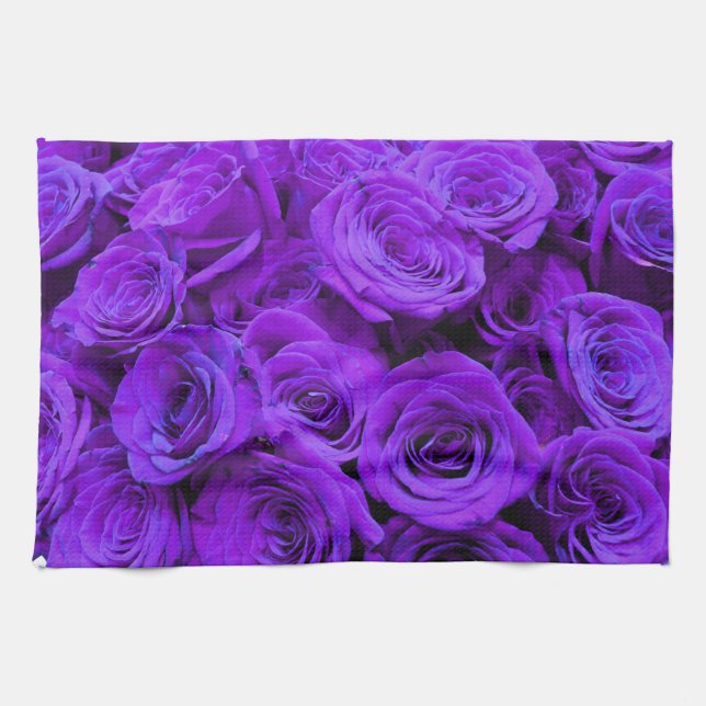 romantic violet purple roses, pretty rose bouquet tea towel (Horizontal)