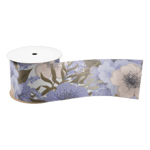 Romantic Violet & Sage Botanical Floral Satin Ribbon