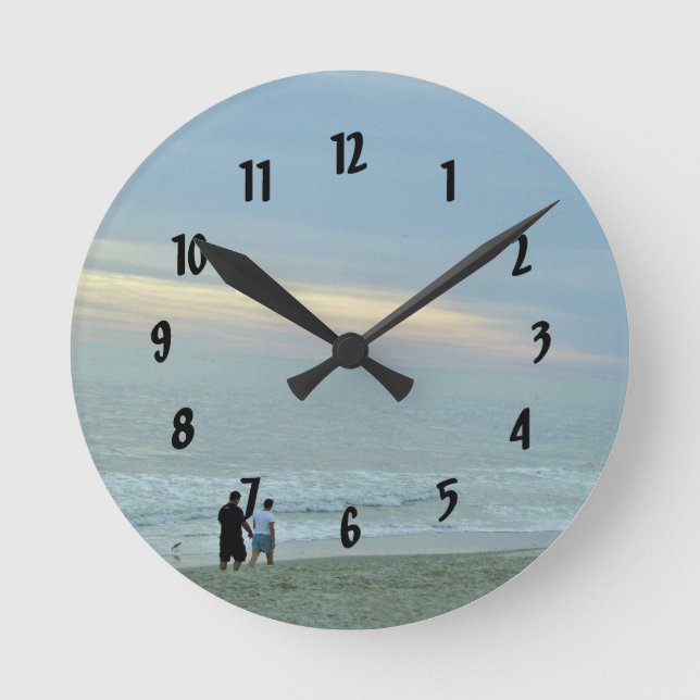 Romantic Walk Along The Beach Round Clock (Front)
