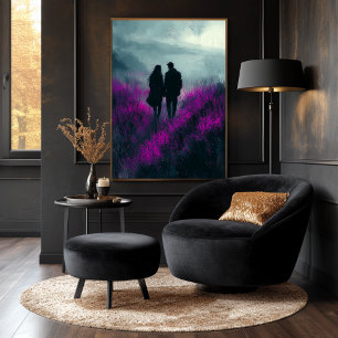Romantic Walk Through Purple Fields in Charcoal  Poster