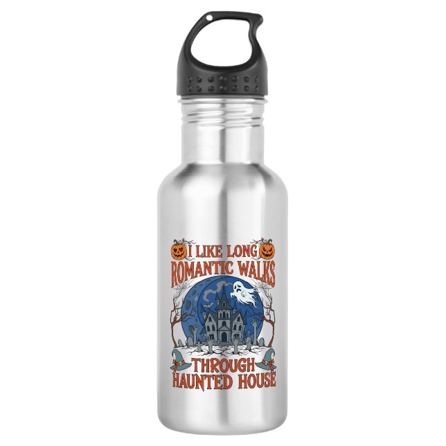 Romantic Walks Through Haunted House Ghost Pumpkin 532 Ml Water Bottle (Front)