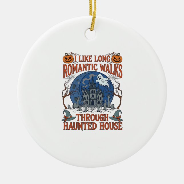 Romantic Walks Through Haunted House Ghost Pumpkin Ceramic Tree Decoration (Front)