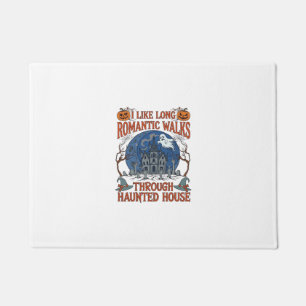 Romantic Walks Through Haunted House Ghost Pumpkin Doormat