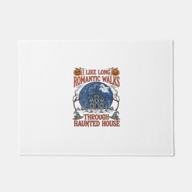 Romantic Walks Through Haunted House Ghost Pumpkin Doormat (Front)