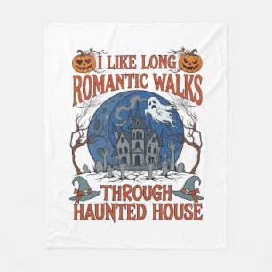 Romantic Walks Through Haunted House Ghost Pumpkin Fleece Blanket