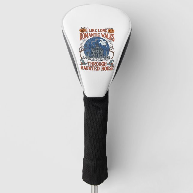 Romantic Walks Through Haunted House Ghost Pumpkin Golf Head Cover (Front)