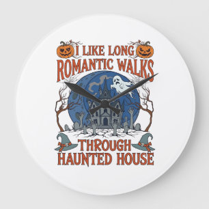 Romantic Walks Through Haunted House Ghost Pumpkin Large Clock